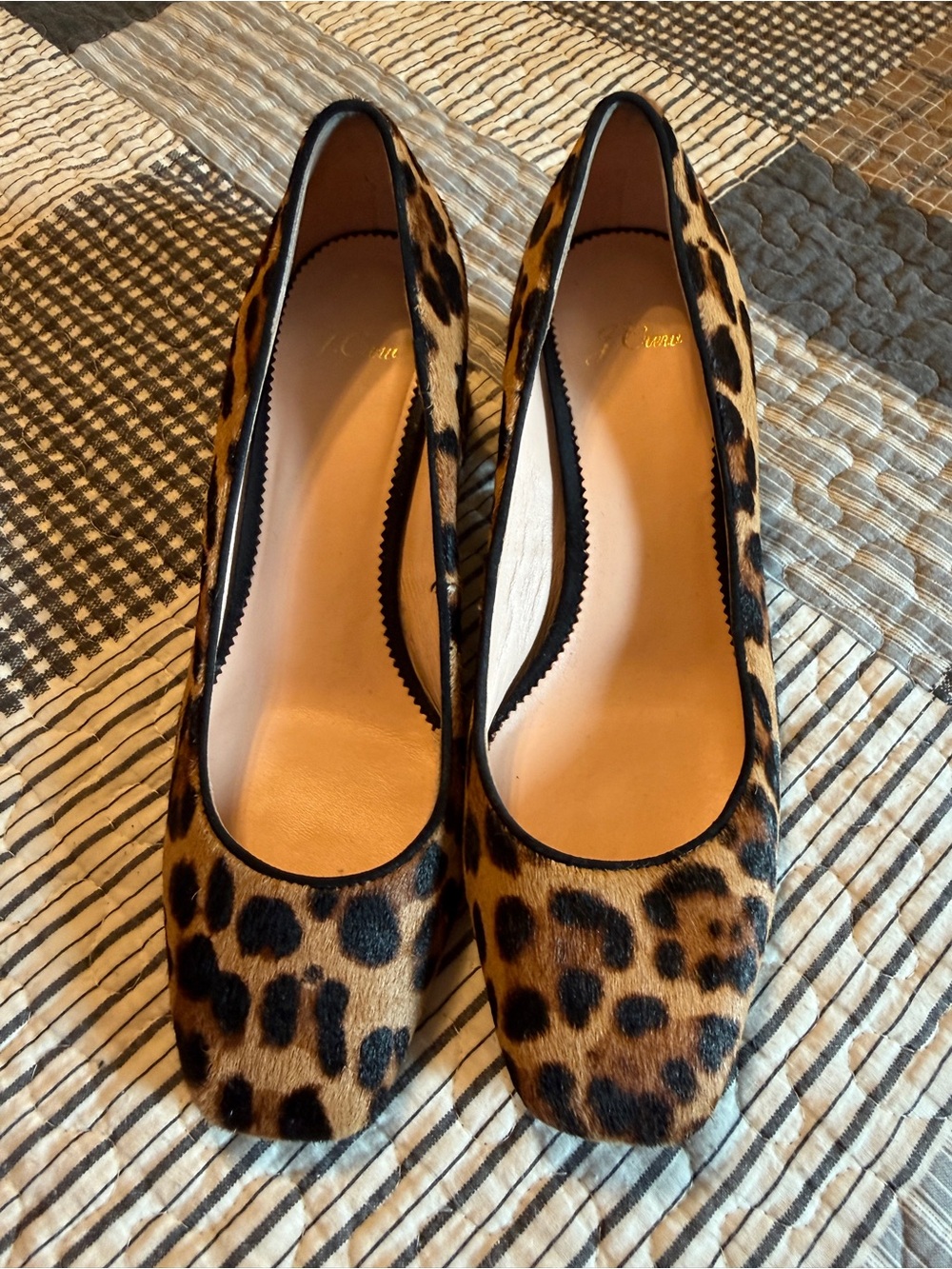 Leopard Print Pointed Toe Block Heel Pumps - Brown/Black by J. Crew - Picture 3 of 3